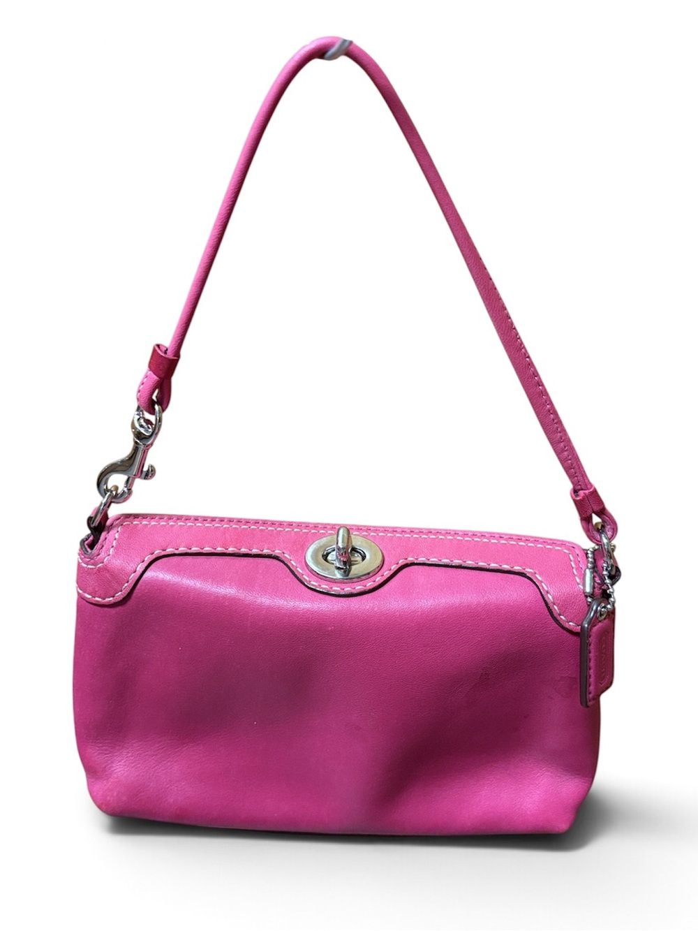 Vtg COACH Y2K Mini Turnlock Wristlet Clutch - Fuchsia Pink Leather & Silver